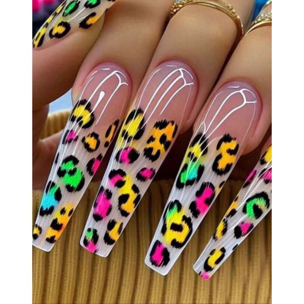Multicolored Cheetah Patterned 24 pc Acrylic Nails Set